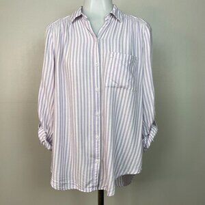 Beach Lunch Lounge Top Small Purple White Striped Button-Front Relaxed Shirt